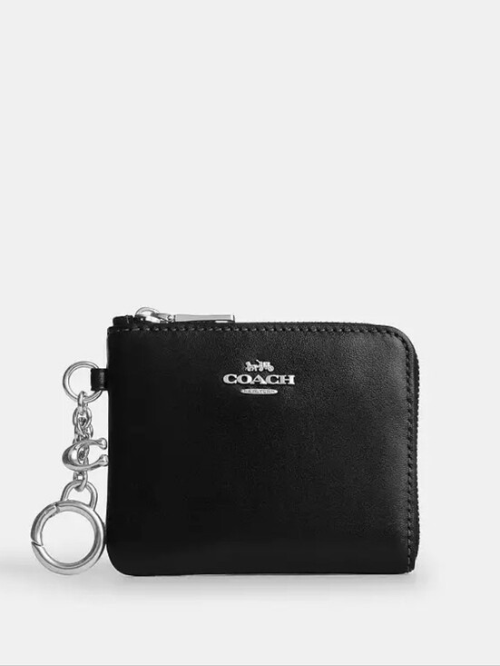 Coach Handbags - Coach Black Leather Zip Card Case with Keyring